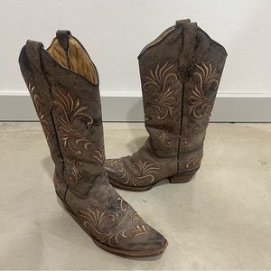Circle G Distressed Brown Leather Snip Toe Cowboy Boots Women Sz 6.5 Style L5133